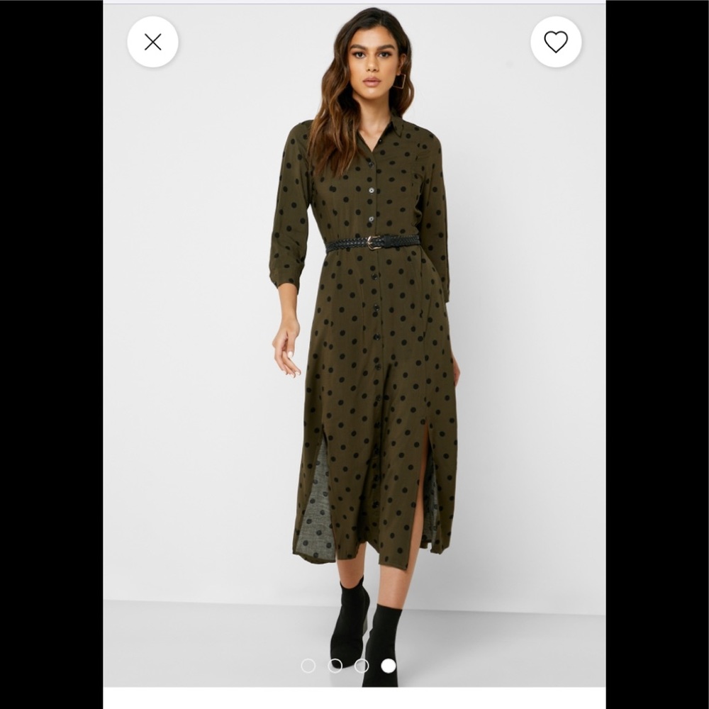 MANGO Side Split Polka Dot Shirt Dress